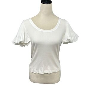 Derek Lam 10 Crosby Ivory Ribbed Puff Sleeve Top‎ S Minimalist Romantic Luxe NWT